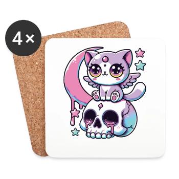 Kawaii Gothic Cat Pastel Colors Gothic Goth - Coasters (set of 4) - white - Front