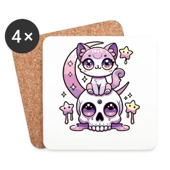Kawaii Gothic Cat Pastel Colors Gothic Goth - Coasters (set of 4) - white - Front
