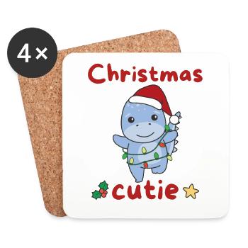Dino Weihnachten Dinos Christmas Cutie - Untersetzer (4er-Set) - Weiß - Vorne