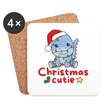 Dino Weihnachten Dinos Christmas Cutie - Untersetzer (4er-Set) - Weiß - Vorne