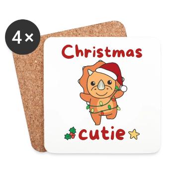 Triceratops Weihnachten Dinos Noël Cutie - Dessous de verre (lot de 4) - blanc - Devant