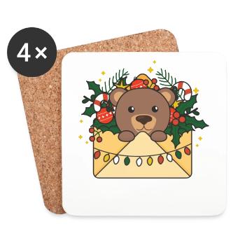Ours Noël Lettre Hiver Animaux Ours - Dessous de verre (lot de 4) - blanc - Devant