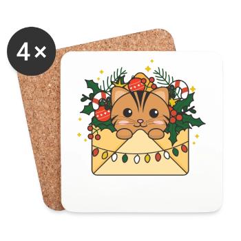 Katze Weihnachten Brief Winter Tiere Katzen - Untersetzer (4er-Set) - Weiß - Vorne
