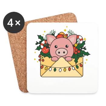 Cochon Noël Lettre Hiver Animaux Cochons - Dessous de verre (lot de 4) - blanc - Devant