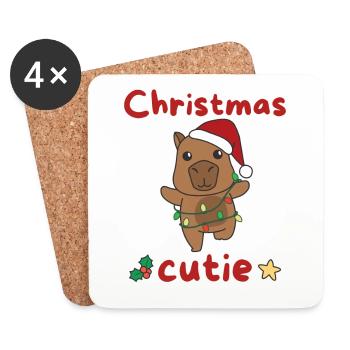 Capybara Weihnachten Capybaras Noël Mignonne - Dessous de verre (lot de 4) - blanc - Devant