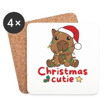 Capybara Weihnachten Capybaras Noël Mignonne - Dessous de verre (lot de 4) - blanc - Devant