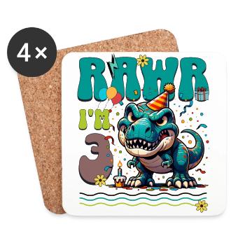 3ème anniversaire Rawr T Rex Dinosaure - Dessous de verre (lot de 4) - blanc - Devant