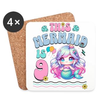 Sirène 9e anniversaire Fille Enfants - Dessous de verre (lot de 4) - blanc - Devant