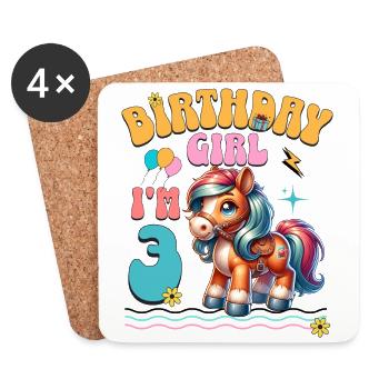 poney 3ème anniversaire fille équitation - Dessous de verre (lot de 4) - blanc - Devant