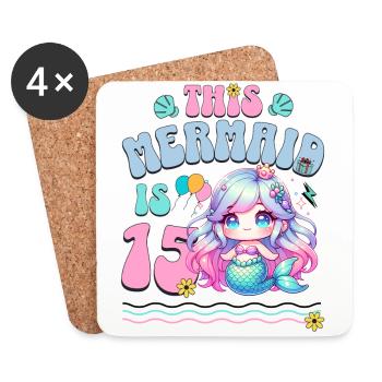 Mermaid 15th Birthday Girl Kids - Coasters (set of 4) - white - Front