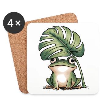 Cute frog under big monstera leaf - Coasters (set of 4) - white - Front