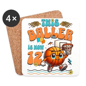 Basketball 12th Birthday Children's Birthday Party - Coasters (set of 4) - white - Front
