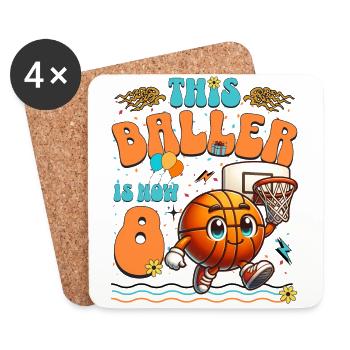 Basketball 8. Geburtstag Kindergeburtstag - Untersetzer (4er-Set) - Weiß - Vorne