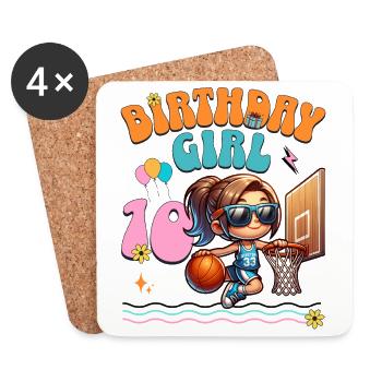 Basketball 10. Geburtstag Mädchen Basketballerin - Untersetzer (4er-Set) - Weiß - Vorne