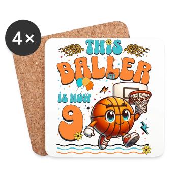 Fête d'anniversaire des enfants du 9ème anniversaire du basket-ball - Dessous de verre (lot de 4) - blanc - Devant