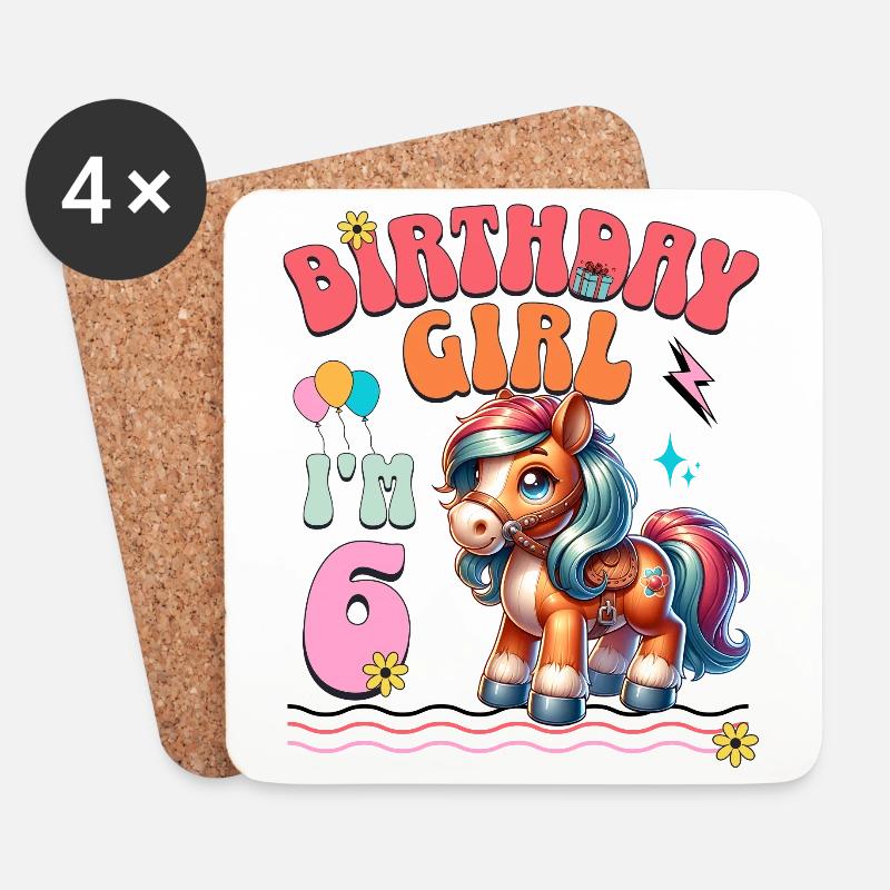 6. Geburtstag Mädchen Pferd Reiten - Untersetzer (4er-Set) - Weiß