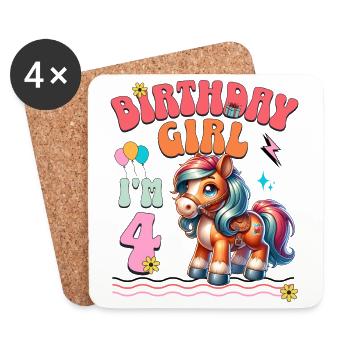 4ème anniversaire fille équitation - Dessous de verre (lot de 4) - blanc - Devant