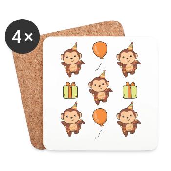 Singe pour l’anniversaire des enfants Un anniversaire - Dessous de verre (lot de 4) - blanc - Devant