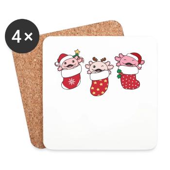 Axolotl Chaussette de Noël Animaux d’hiver Axolotl - Dessous de verre (lot de 4) - blanc - Devant