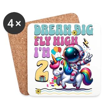 Astronaute Licorne 2e anniversaire - Dessous de verre (lot de 4) - blanc - Devant