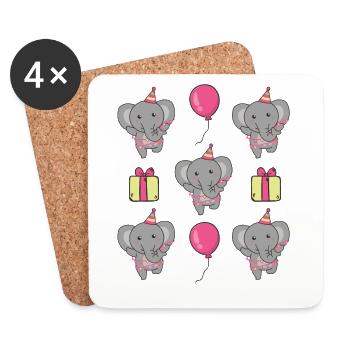 Eléphant pour l’anniversaire des enfants Un cadeau - Dessous de verre (lot de 4) - blanc - Devant