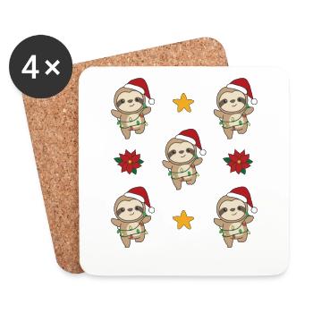 paresseux Noël Hiver Animaux paresseux - Dessous de verre (lot de 4) - blanc - Devant