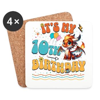 Dragon 10th Birthday Dragon - Coasters (set of 4) - white - Front