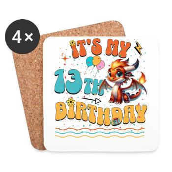 Dragon 13th Birthday Dragon - Coasters (set of 4) - white - Front