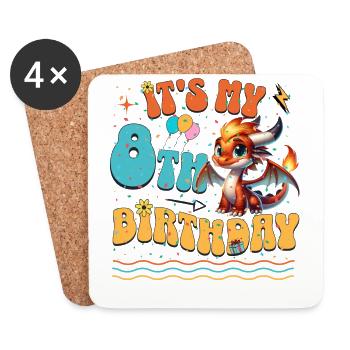 Dragon 8th Birthday Dragon - Coasters (set of 4) - white - Front