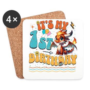 Dragon 1st Birthday Dragon - Coasters (set of 4) - white - Front