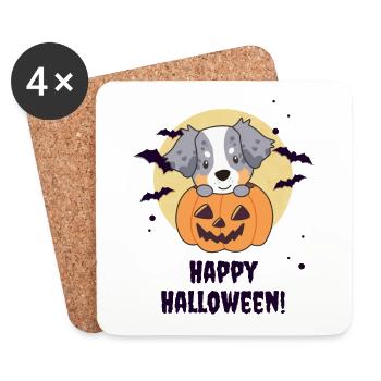 Australian Sheperd in Kürbis süß Happy Halloween - Untersetzer (4er-Set) - Weiß - Vorne
