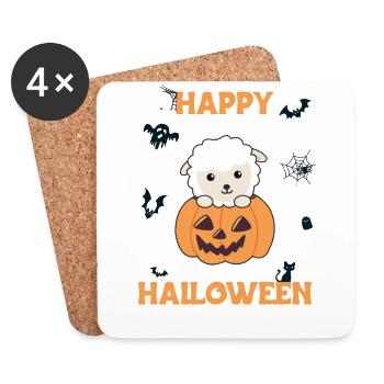 Schaf in Kürbis süße Schafe Happy Halloween - Untersetzer (4er-Set) - Weiß - Vorne