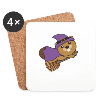 Biber Halloween Hexe Kinder Hexen Kostüm - Untersetzer (4er-Set) - Weiß - Vorne