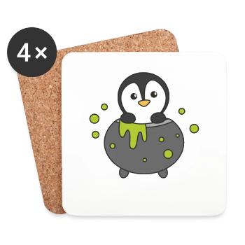 Pingouin Joyeux Halloween Bâton de Chaudron de Sorcière - Dessous de verre (lot de 4) - blanc - Devant