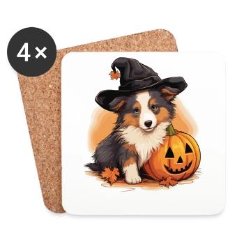Halloween Hexenhut Kürbis Hund Shetland - Untersetzer (4er-Set) - Weiß - Vorne