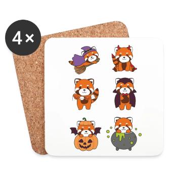 Rote Panda Halloween Teufel Kürbis Vampier Kostüm - Untersetzer (4er-Set) - Weiß - Vorne