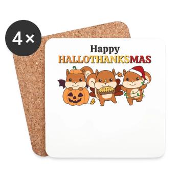 Happy Hallothanksmas Squirrel Christmas - Coasters (set of 4) - white - Front