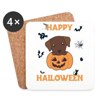 Labrador en citrouille chiens mignons Joyeux Halloween - Dessous de verre (lot de 4) - blanc - Devant