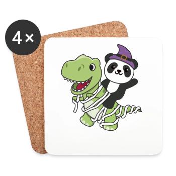 Panda Happy Halloween T-Rex Mummy Costume - Coasters (set of 4) - white - Front