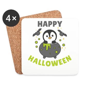 Pingouin Joyeux Halloween Bâton de Chaudron de Sorcière - Dessous de verre (lot de 4) - blanc - Devant