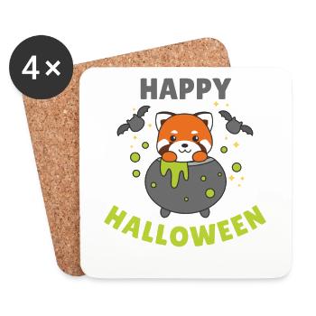 Panda roux Joyeux Halloween Chaudron de la sorcière Chauve-souris - Dessous de verre (lot de 4) - blanc - Devant