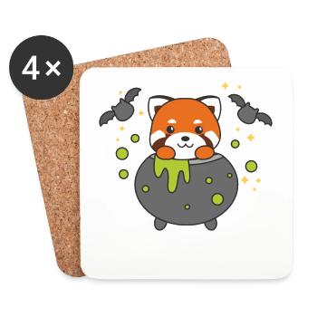 Panda roux Joyeux Halloween Chaudron de la sorcière Chauve-souris - Dessous de verre (lot de 4) - blanc - Devant
