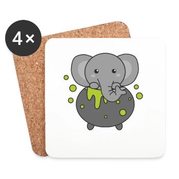 Elefant Happy Halloween Hexenkessel Fledermaus - Untersetzer (4er-Set) - Weiß - Vorne