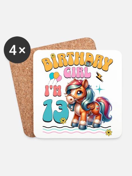 13. Geburtstag Mädchen Pferd Reiten - Untersetzer (4er-Set) - Weiß