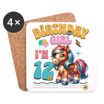 12e anniversaire fille équitation - Dessous de verre (lot de 4) - blanc - Devant