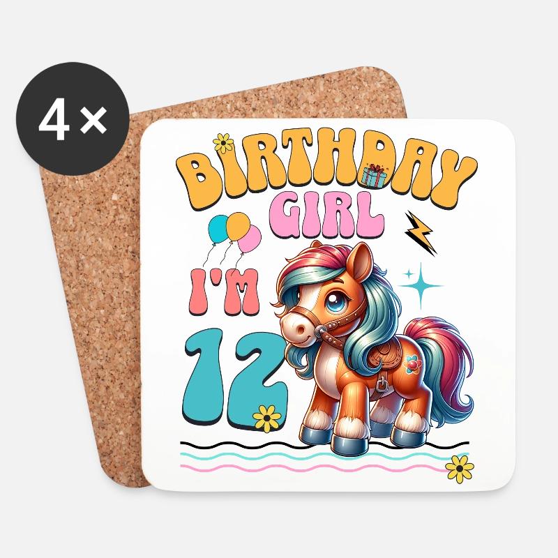 12. Geburtstag Mädchen Pferd Reiten - Untersetzer (4er-Set) - Weiß