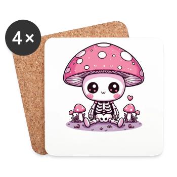 Squelette de champignon mignon Squelette effrayant Kawaii - Dessous de verre (lot de 4) - blanc - Devant