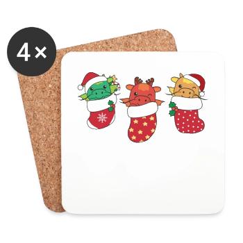 Süße Drachen in Weihnachtssocke zu Weihnachten - Untersetzer (4er-Set) - Weiß - Vorne