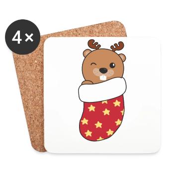 Süße Bibern in Weihnachtssocke zu Weihnachten - Untersetzer (4er-Set) - Weiß - Vorne