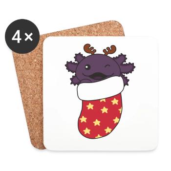 De jolis axolotls en chaussettes de Noël pour Noël - Dessous de verre (lot de 4) - blanc - Devant
